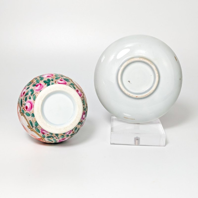 Jarrón y Plato Franceses estilo Rose Mandarin de Cantón