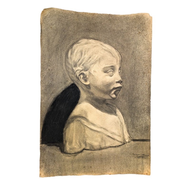 Dibujo de Busto de Artista Barcelonés Ramón Marti c.1955