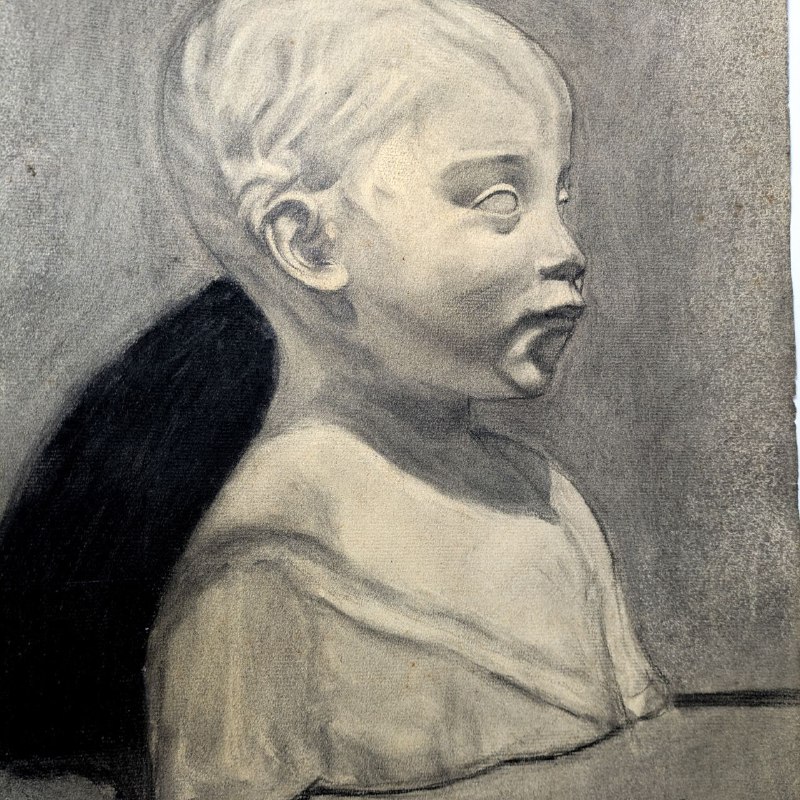Dibujo de Busto de Artista Barcelonés Ramón Marti c.1955