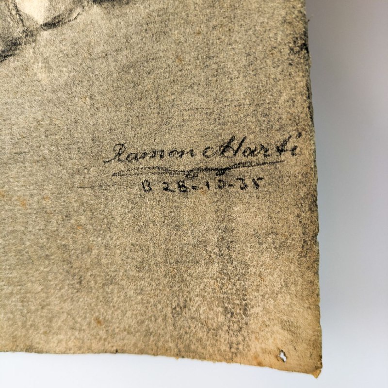 Dibujo de Busto de Artista Barcelonés Ramón Marti c.1955