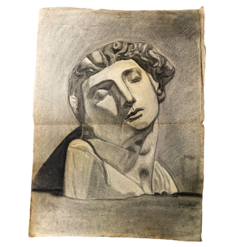 Dibujo de Busto de Artista Barcelonés Ramón Martí c.1955