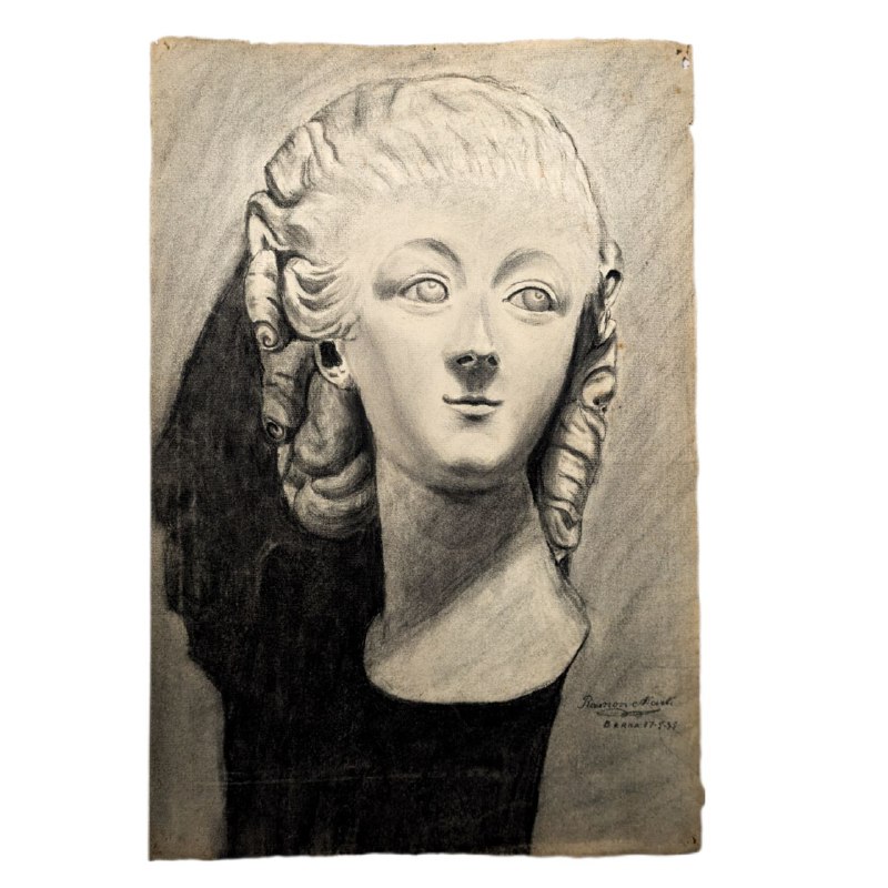 Dibujo de Busto de Artista Barcelonés Ramón Martí c.1955