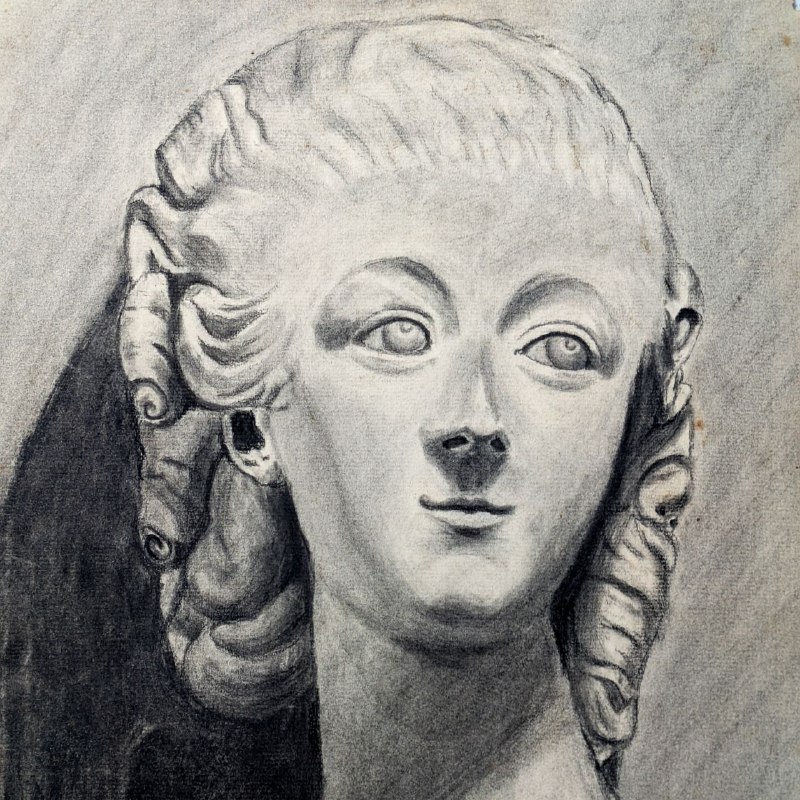 Dibujo de Busto de Artista Barcelonés Ramón Martí c.1955