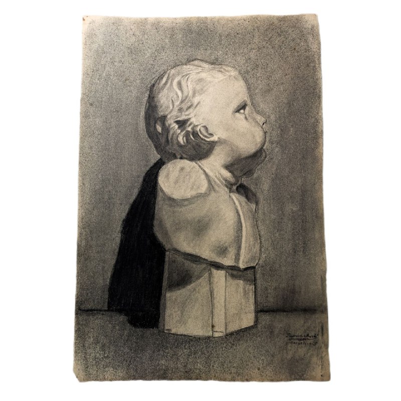 Dibujo de Busto de Artista Barcelonés Ramón Martí c.1955