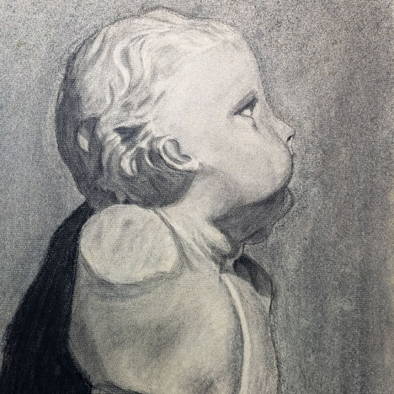 Dibujo de Busto de Artista Barcelonés Ramón Martí c.1955