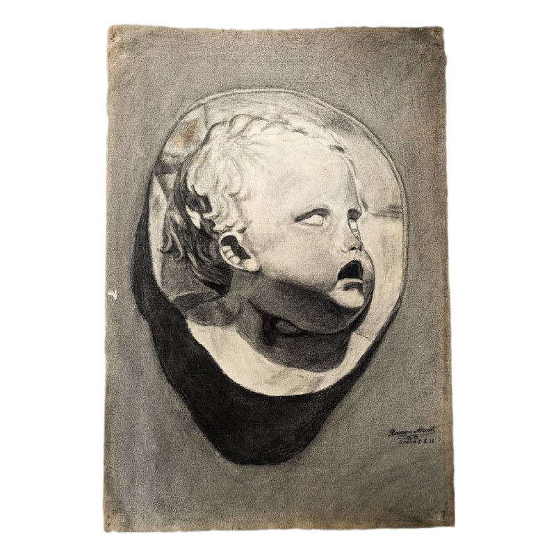 Dibujo de Medallón con cabeza de niño de Artista Barcelonés Ramón Martí c.1955