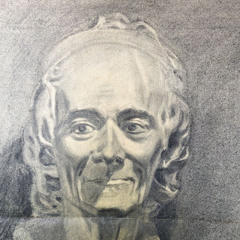 Dibujo de Busto de Voltaire de Artista Barcelonés Ramón Martí c.1955