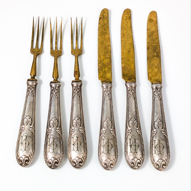 Cubiertos de postre bañados en plata Francia c.1900