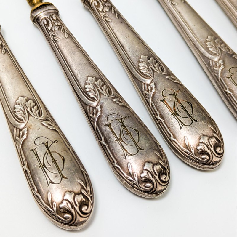 Cubiertos de postre bañados en plata Francia c.1900