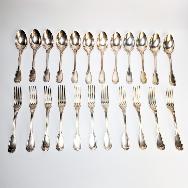 Juego de cubiertos Art decó bañados en plata Joseph Buisson, Francia c.1930