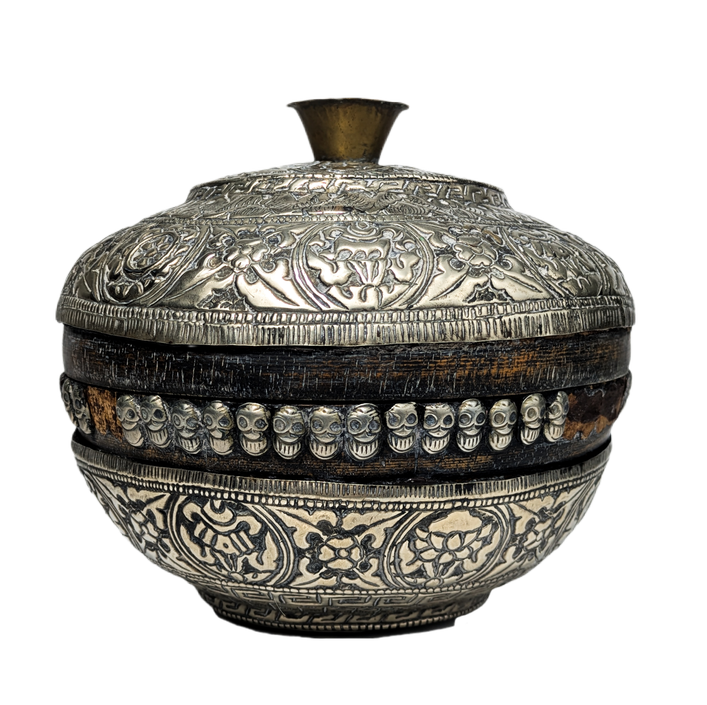 Cuenco budista ceremonial para Tsampa con plata, Tibet c.1880