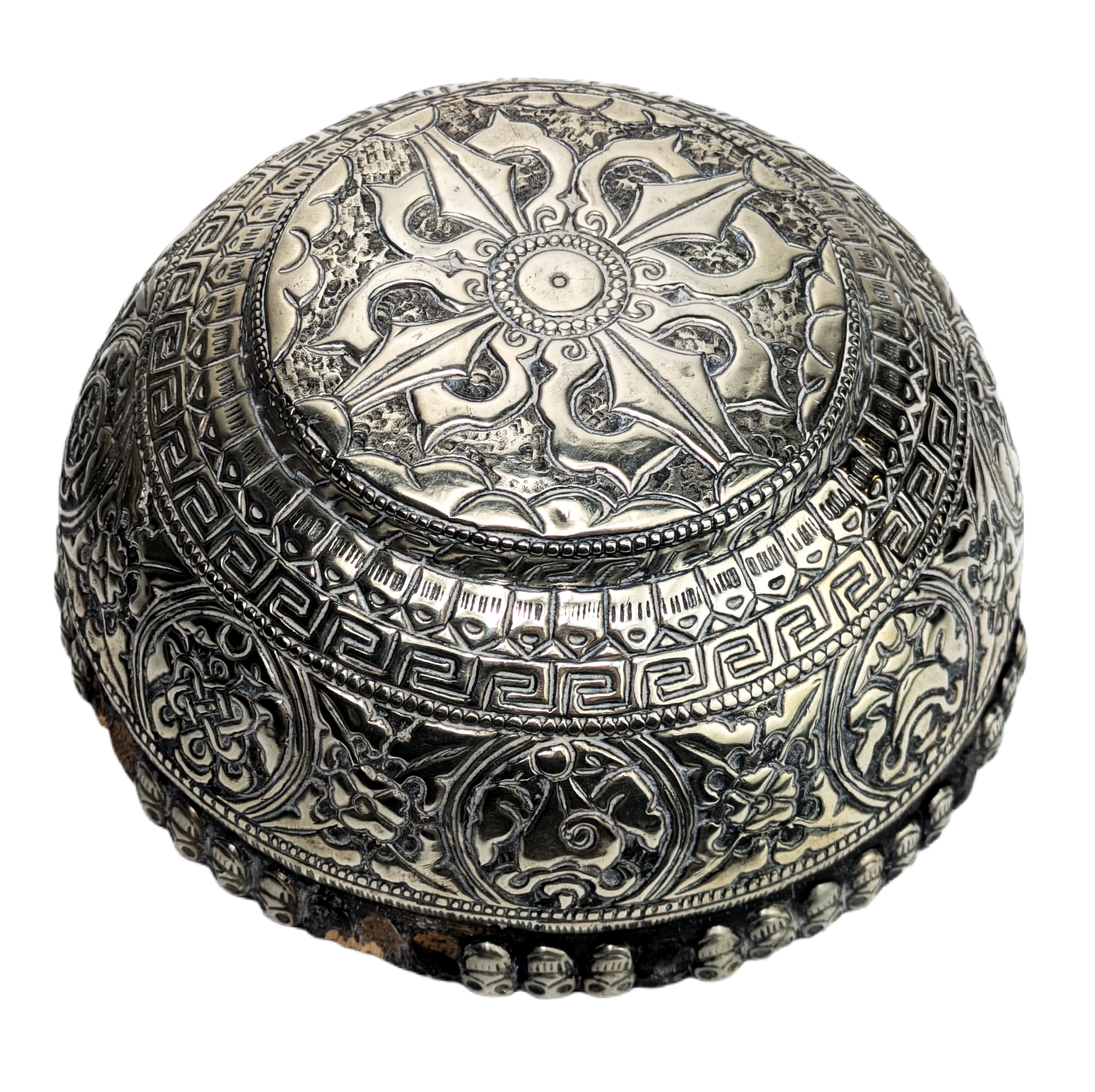 Cuenco budista ceremonial para Tsampa con plata, Tibet c.1880