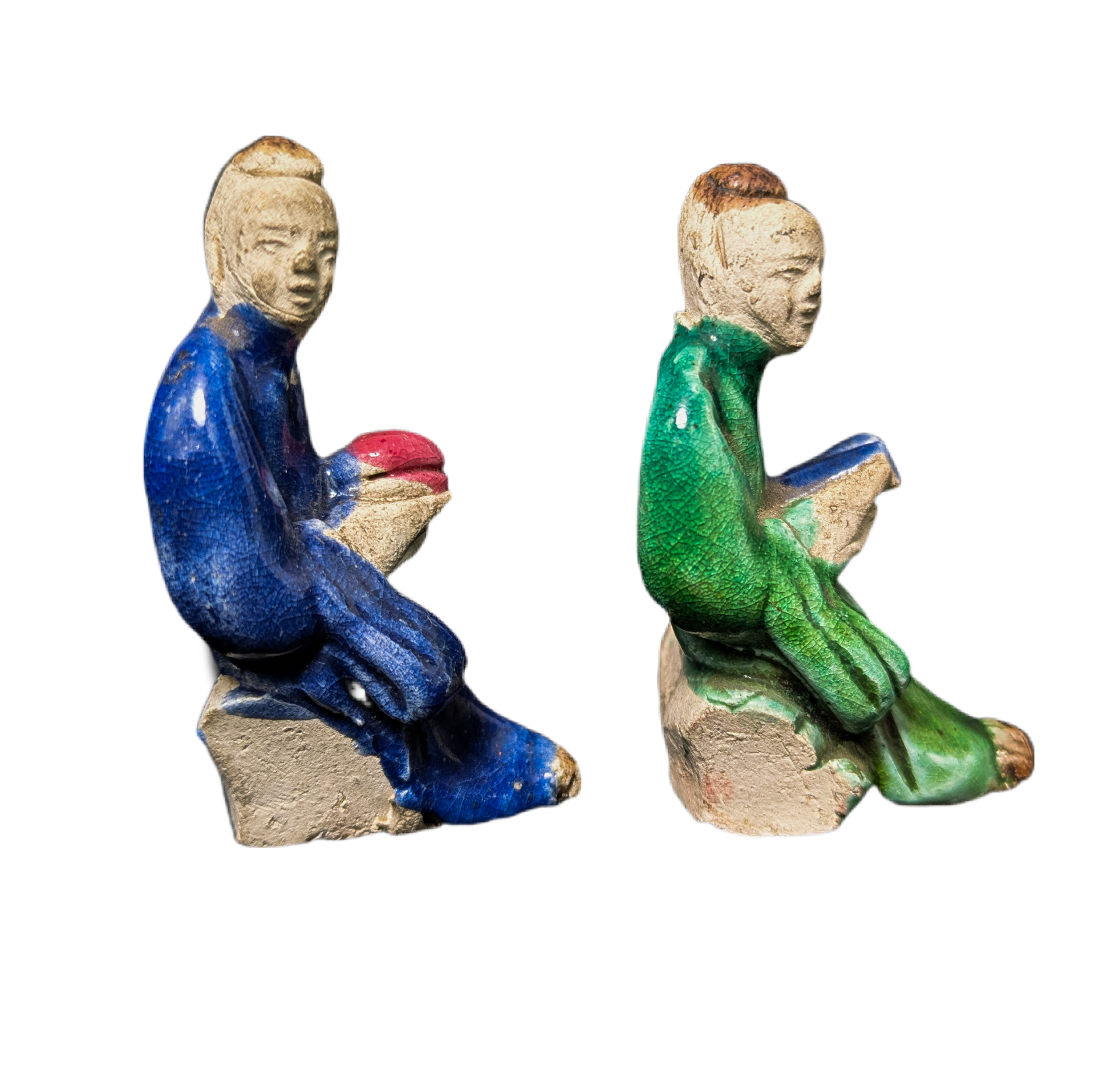 Pareja de Figuras Mudman, China, Shiwan Primera República China (1911-1949)
