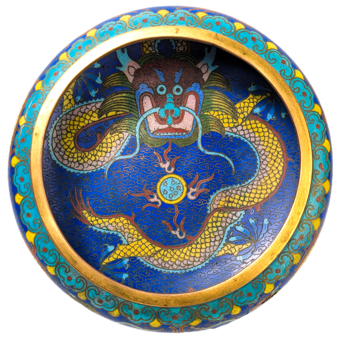 Cuenco Incensario cloisonné dragones, China, Primera República China (1911-1949)