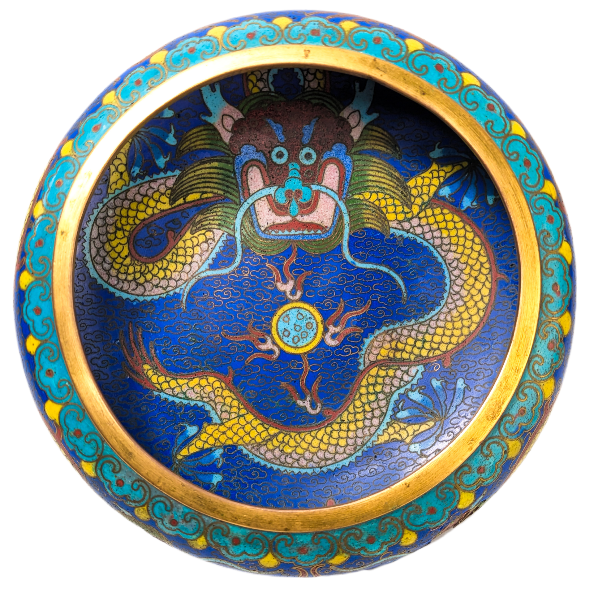 Cuenco Incensario cloisonné dragones, China, Primera República China (1911-1949)