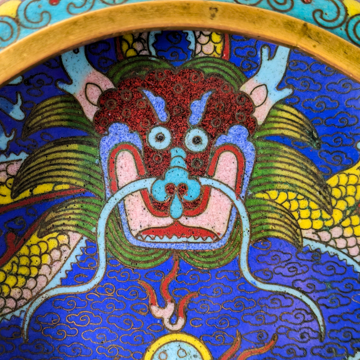 Cuenco Incensario cloisonné dragones, China, Primera República China (1911-1949)