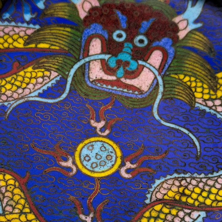 Cuenco Incensario cloisonné dragones, China, Primera República China (1911-1949)