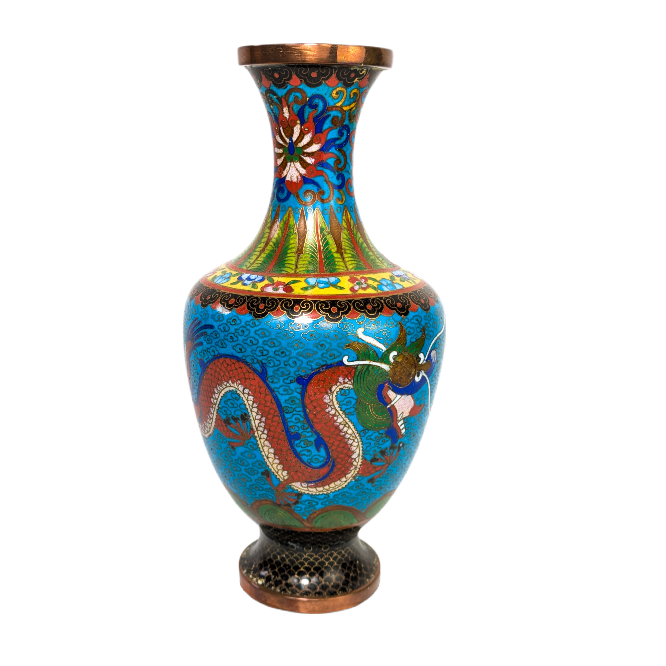 Jarrón de Cloisonné dragones, China, Primera República China (1911-1949)