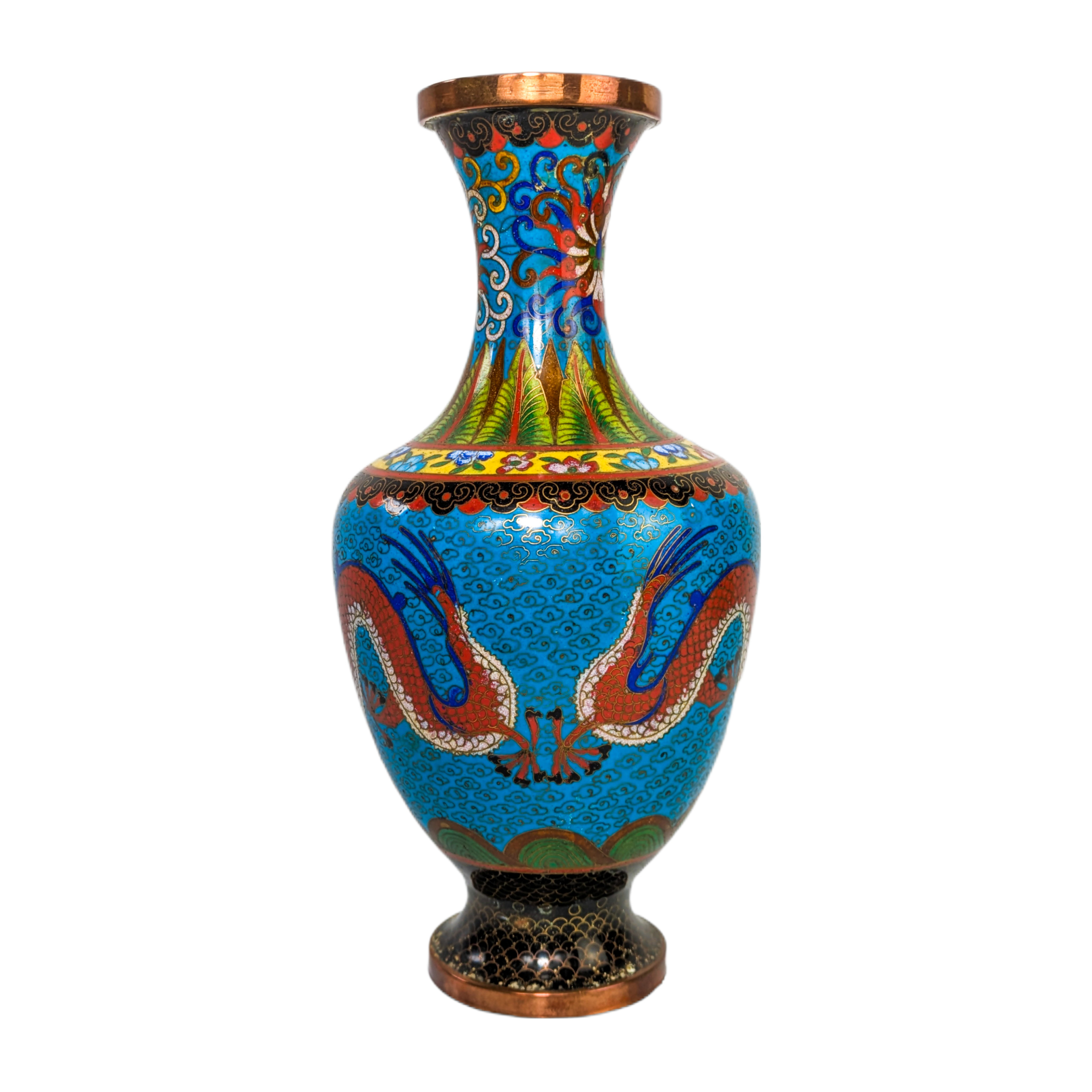 Jarrón de Cloisonné dragones, China, Primera República China (1911-1949)