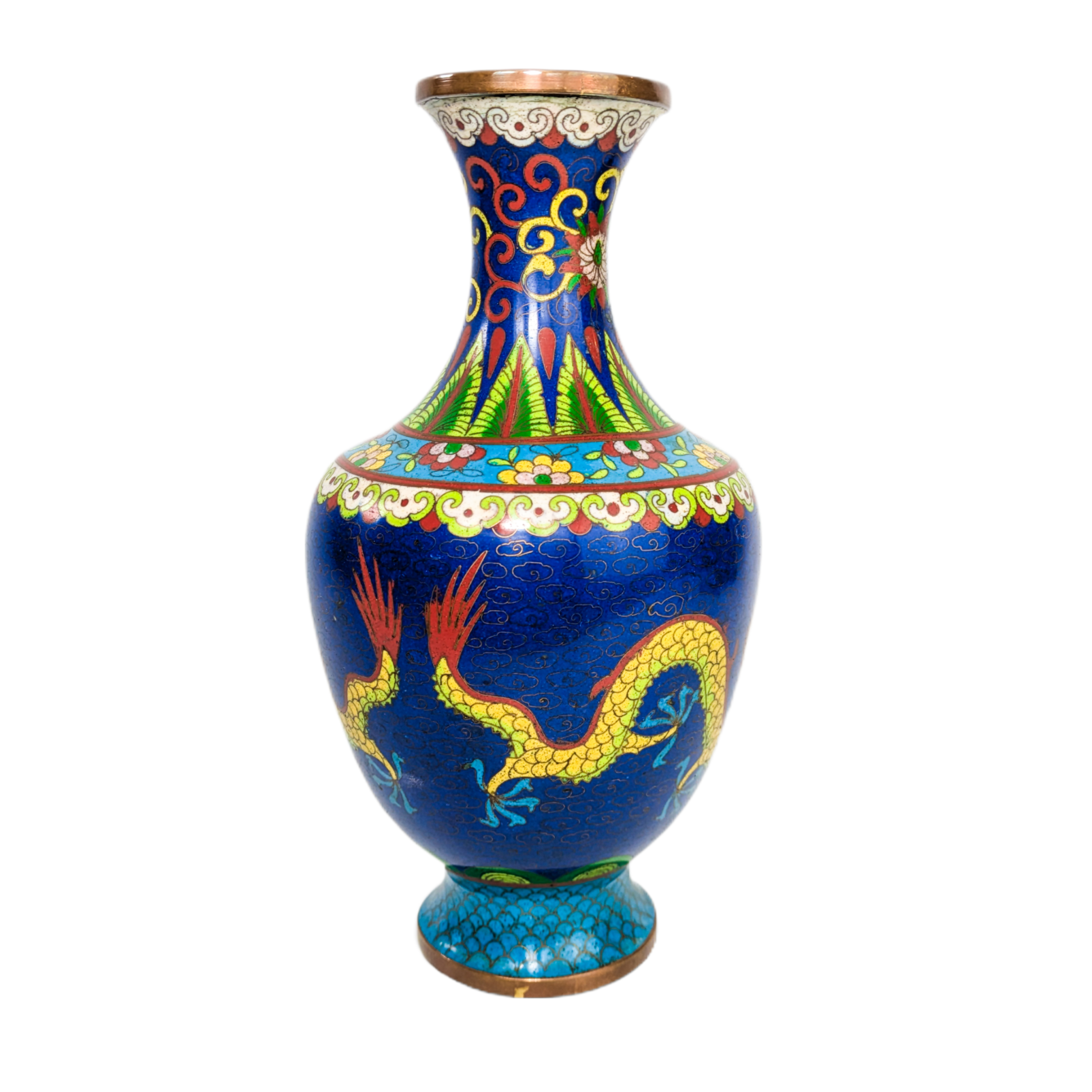 Jarrón de Cloisonné dragones, China, Primera República China (1911-1949)