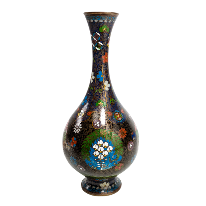 Jarrón de Cloisonné floral, Japón, Periodo Meiji