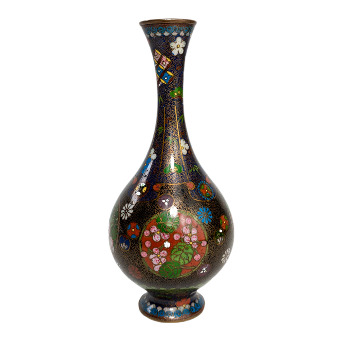 Jarrón de Cloisonné floral, Japón, Periodo Meiji