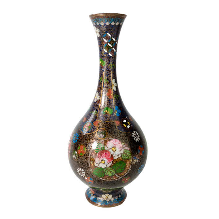 Jarrón de Cloisonné floral, Japón, Periodo Meiji