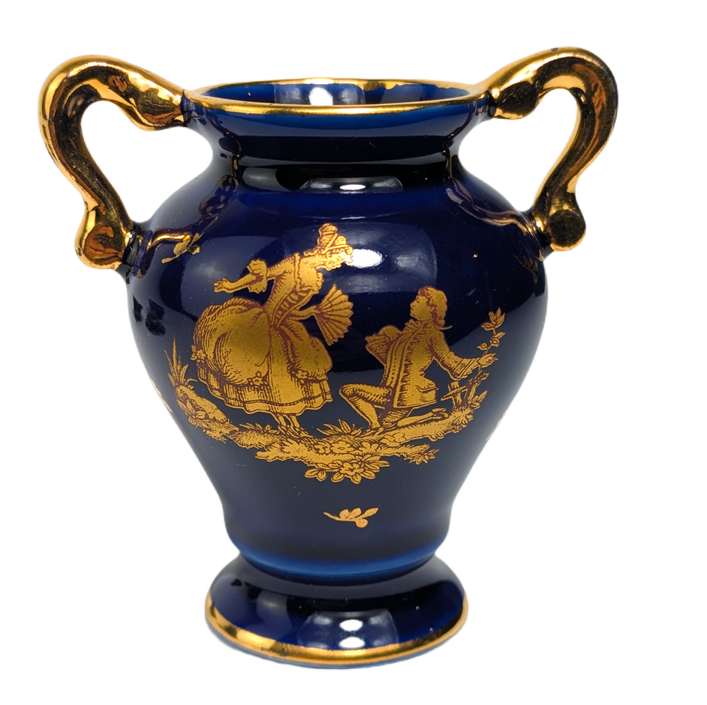 Conjunto de porcelana de limoges azul cobalto y dorado, c.1970