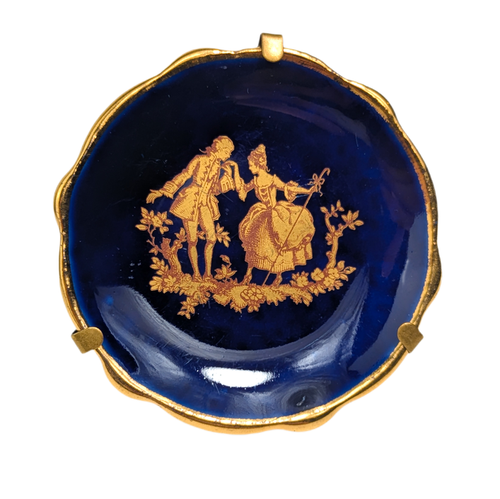 Conjunto de porcelana de limoges azul cobalto y dorado, c.1970