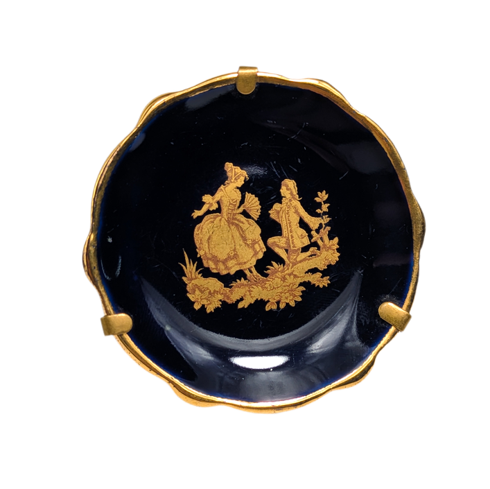 Conjunto de porcelana de limoges azul cobalto y dorado, c.1970