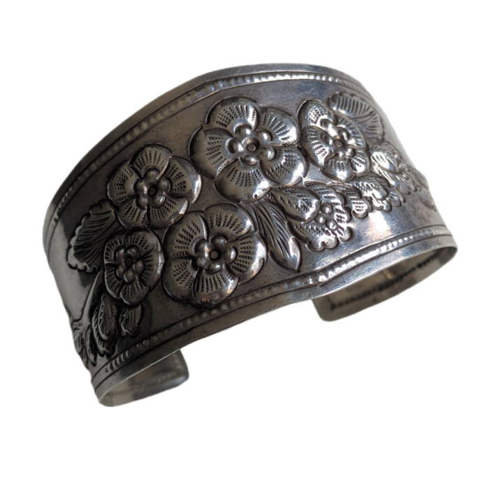 Brazalete de plata 925 mexicana con flores