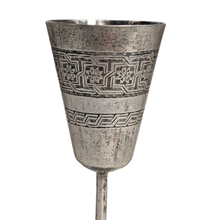 Copas de Licor de Plata Persa Ghalam Zani Dinastía Pahlavi (1940-1960)