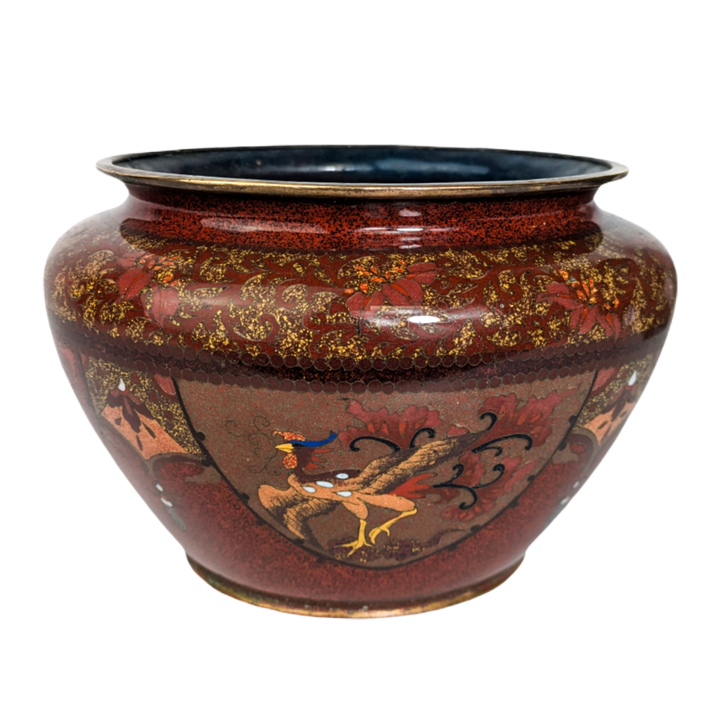 Macetero de Cloisonné Japonés dragón y Fénix periodo Meiji (1868-1911)