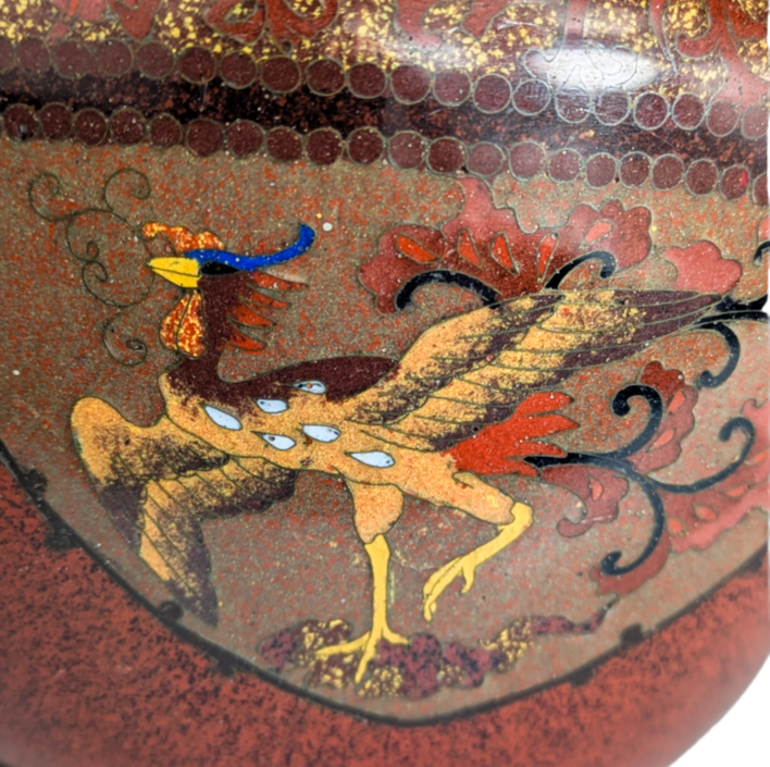 Macetero de Cloisonné Japonés dragón y Fénix periodo Meiji (1868-1911)