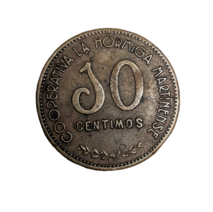 Moneda Cooperativa La Hormiga Martinense 10 centimos Fundada en 1903