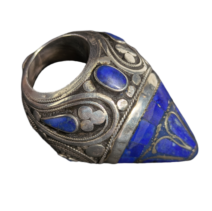 Anillo de plata Joyería Tribal Kuchi con lapislázuli, Afganistán