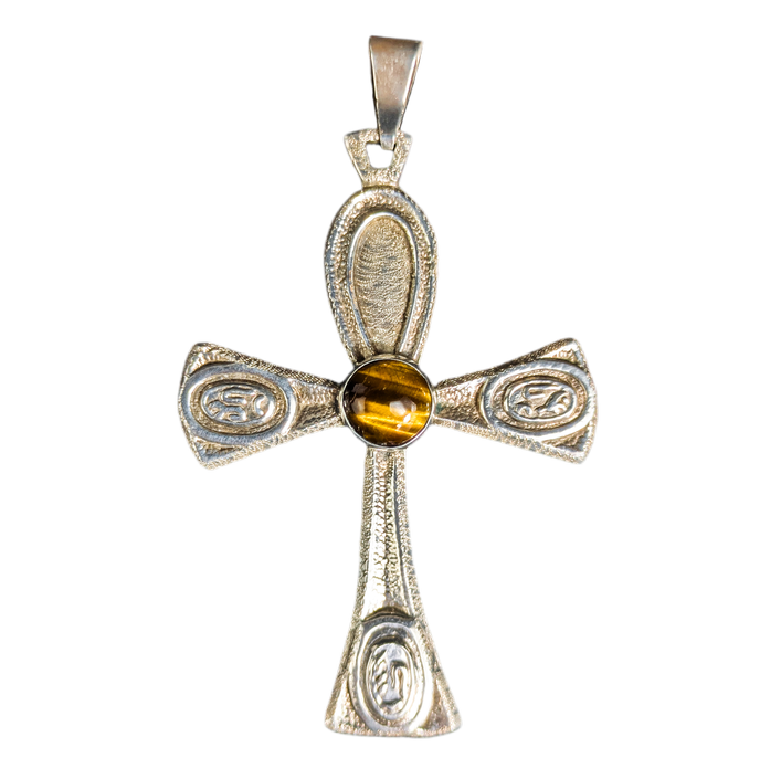 Colgante cruz ankh egyptian revival plata 925 ojo de tigre