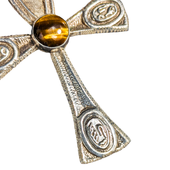 Colgante cruz ankh egyptian revival plata 925 ojo de tigre