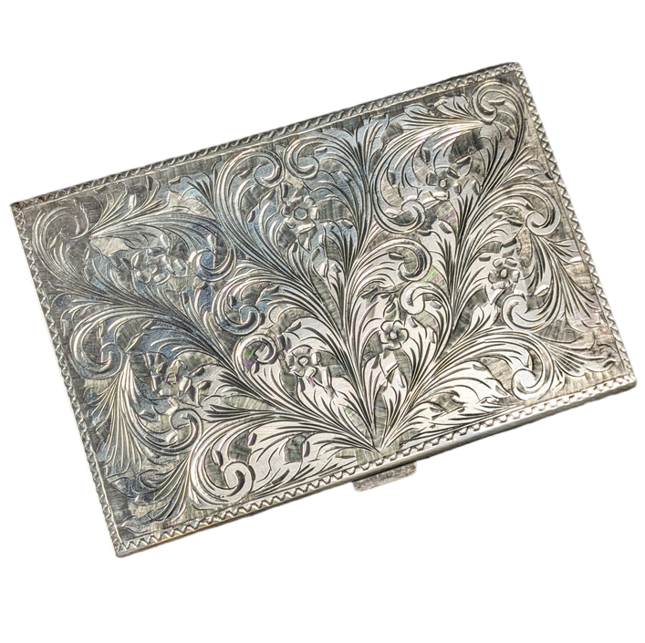 Pitillera italiana de plata 800 burilada 122g