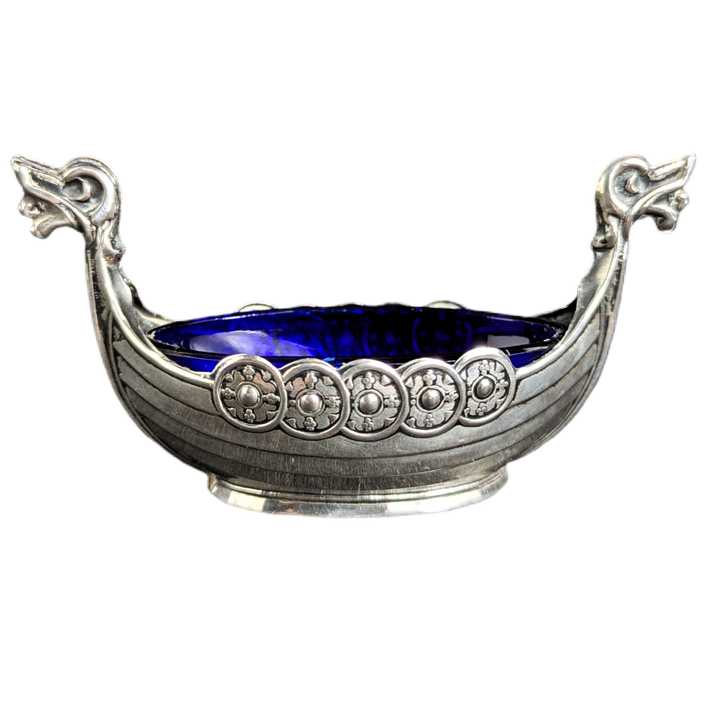 Salero mesa plata 830 Barco Vikingo Hermanos Lohne, Noruega c.1970