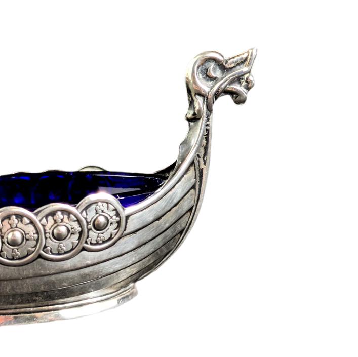 Salero mesa plata 830 Barco Vikingo Hermanos Lohne, Noruega c.1970