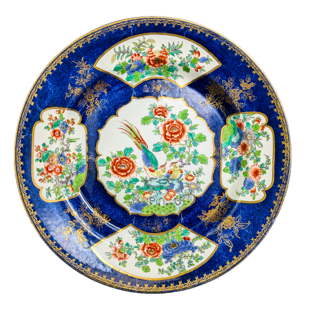 Plato Inglés de Booths porcelana Cobalt Blue pheasant c.1900