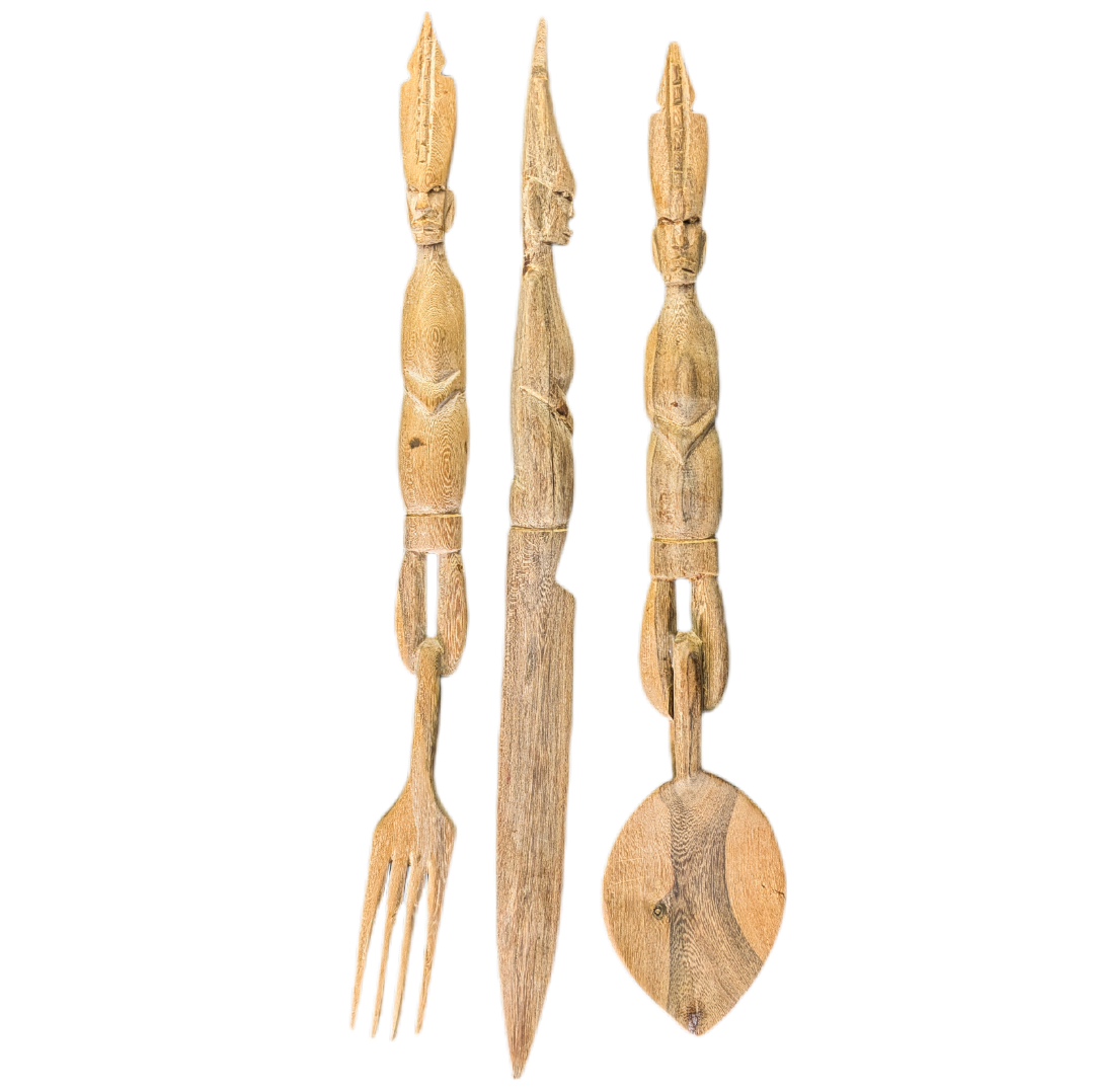 Cubiertos de madera Africanos para Ensalada c.1970