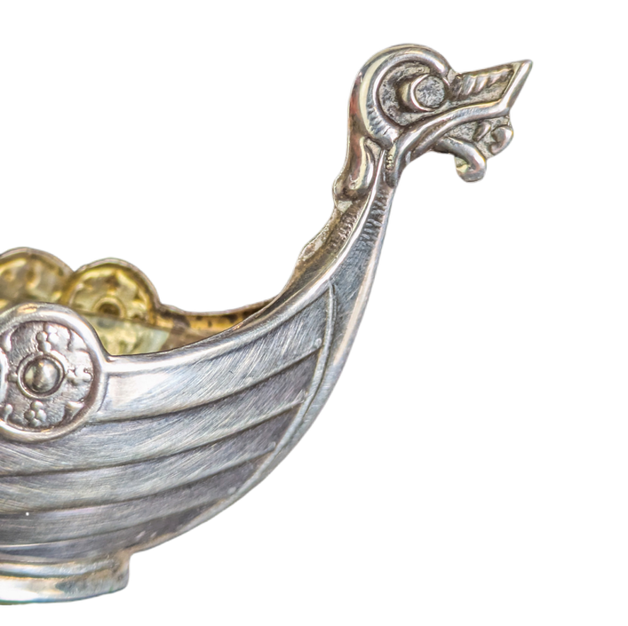 Salero mesa plata 830 Barco Vikingo Hermanos Lohne, Noruega c.1970