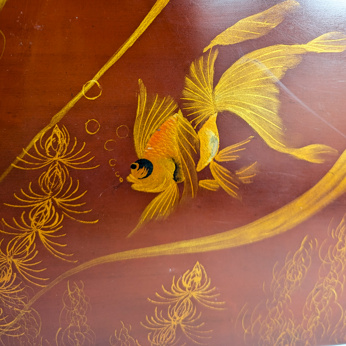 Panel vietnamita lacado peces Dorados de la abundancia c.1940