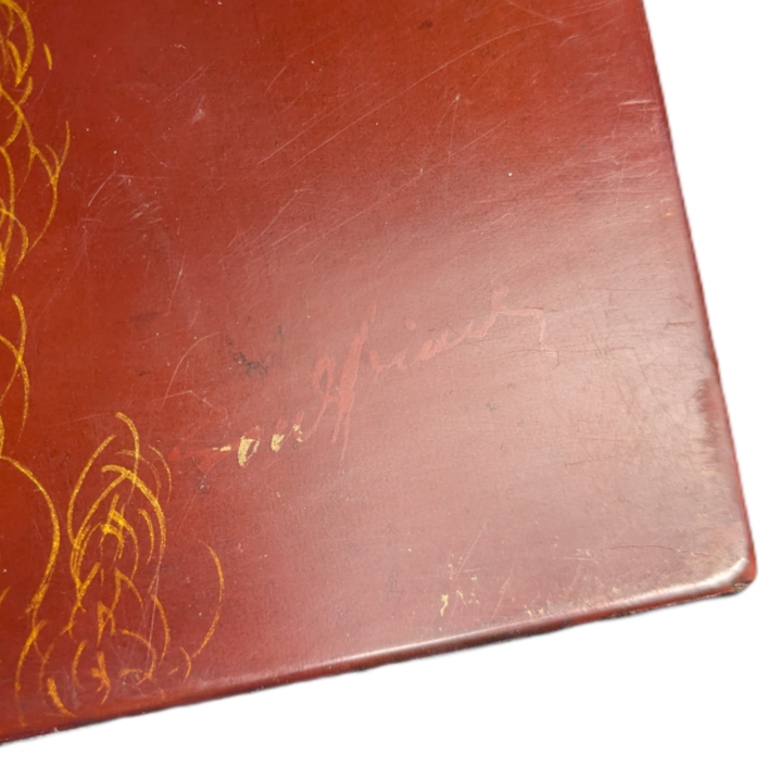 Panel vietnamita lacado peces Dorados de la abundancia c.1940