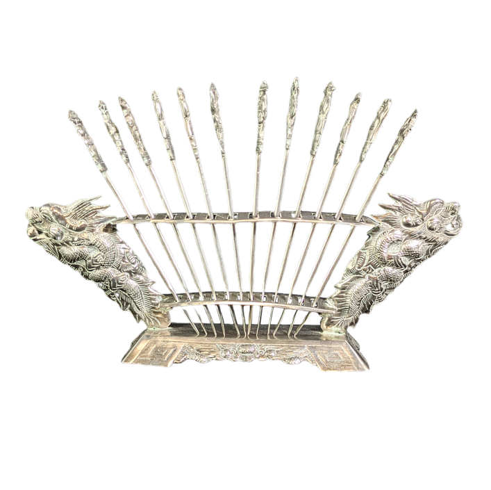 Juego de tenedores para aperitivos plata vietnamita Colonial dragones c.1940