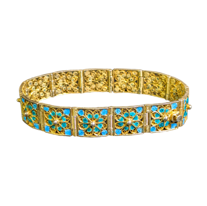 Brazalete de plata Italiana de Génova con vermeill y esmaltes c.1900