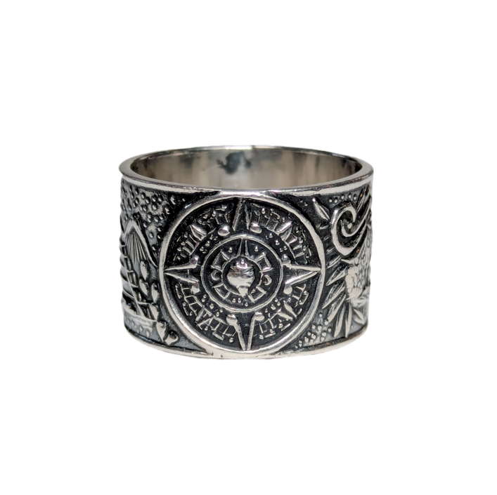 Anillo de plata 925 con calendario azteca